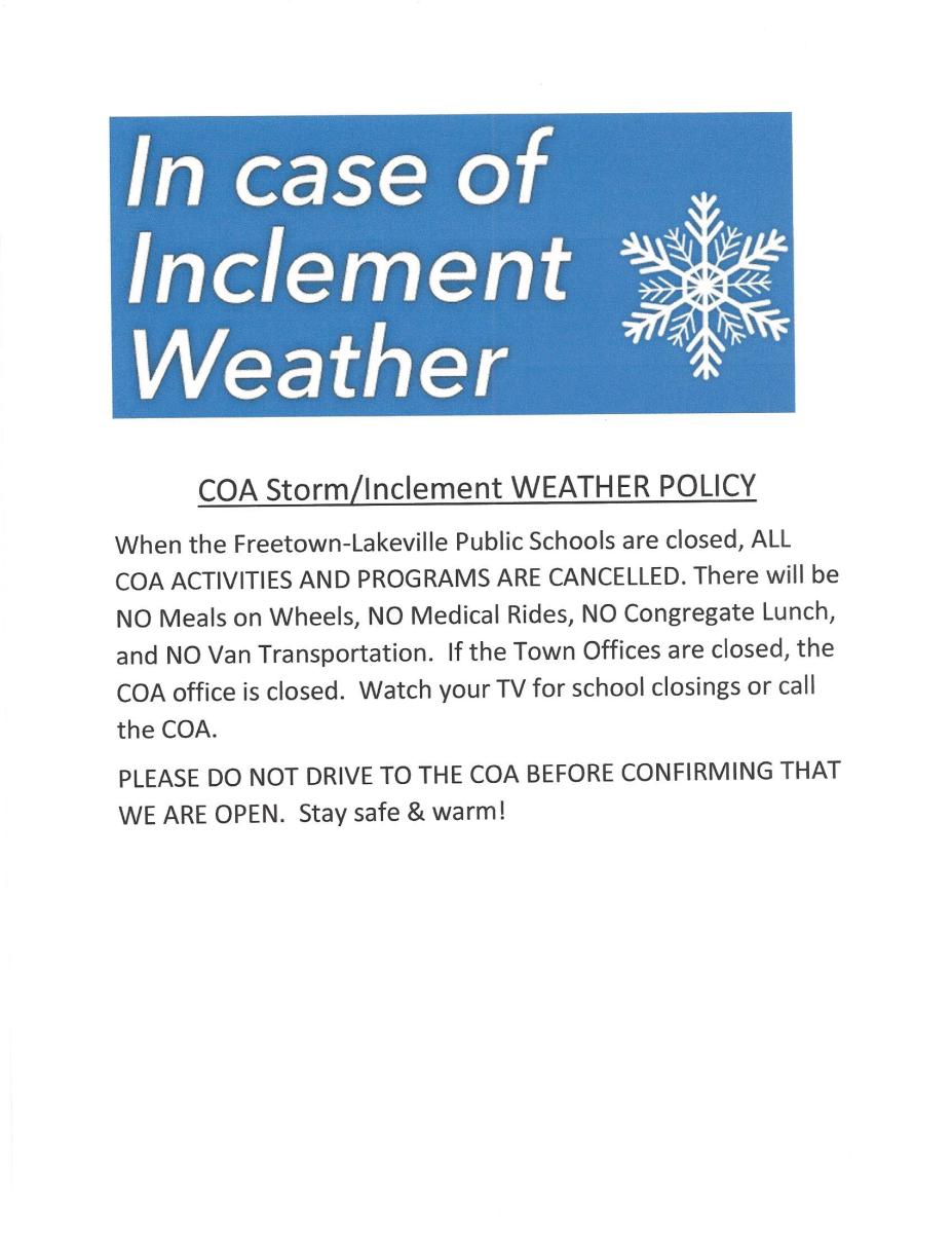 COA Storm/Inclement Weather Policy