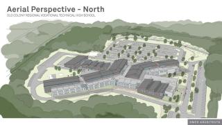 Aerial view of the concept drawing for the new Old Colony High School building