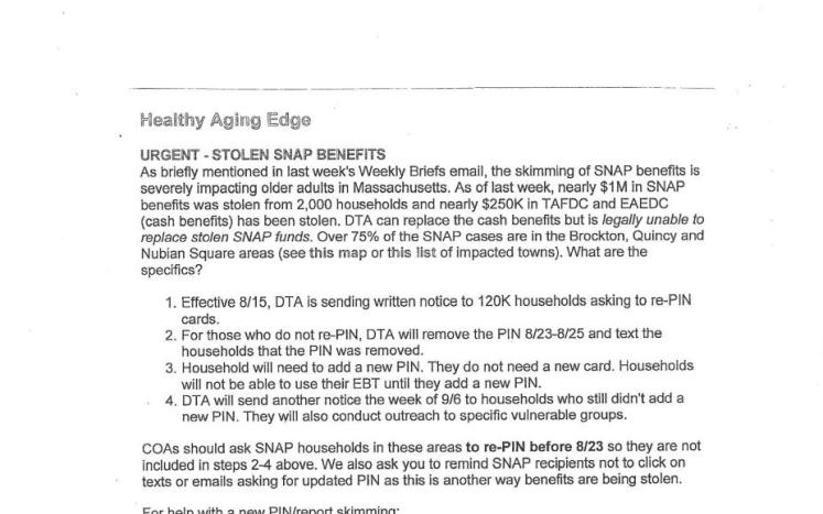SNAP BENEFITS - URGENT ACTION REQUIRED