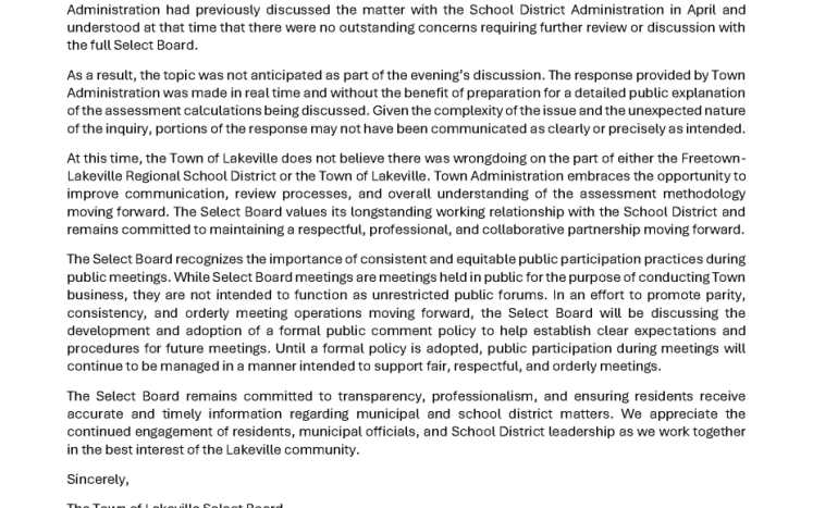 Lakeville SB Public Statement