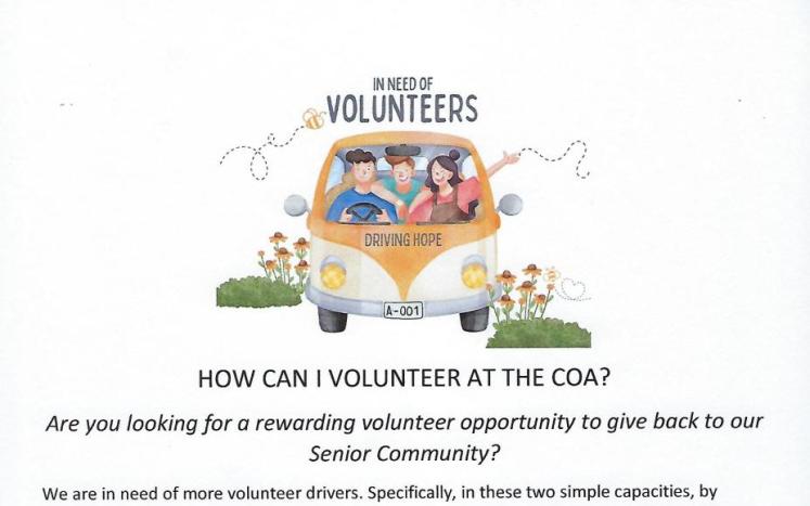 COA VOLUNTEER DRIVERS NEEDED 2025